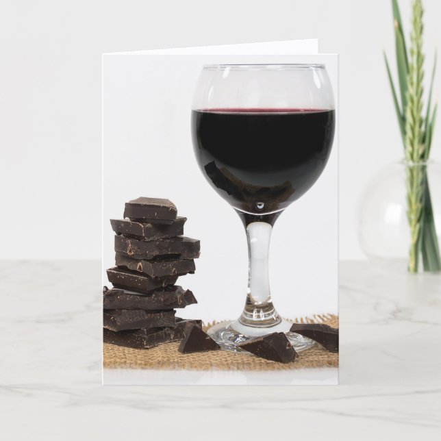 Födelsedagsrött vin och mörk choklad kort (Framsida)