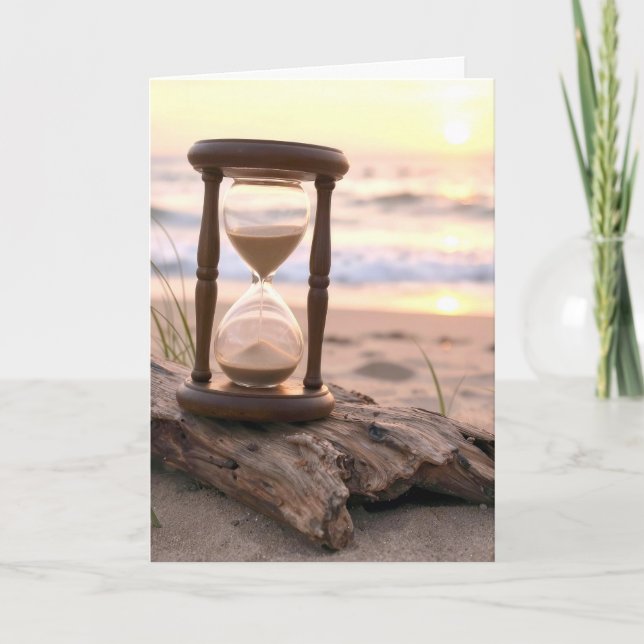 Födelsedagssandtimer på stranddrivved kort (Framsida)