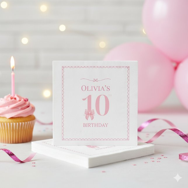 Födelsedagsservett för 10-årig flicka med rosa ros pappersservett (Skapare uppladdad)