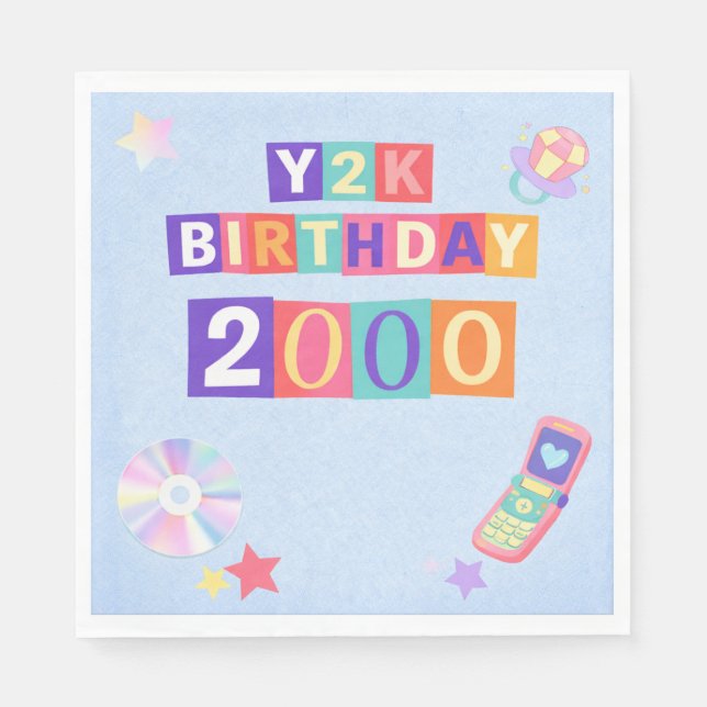 Födelsedagsservett med Y2K 2000-tals trendig festt Pappersservett (Framsidan)