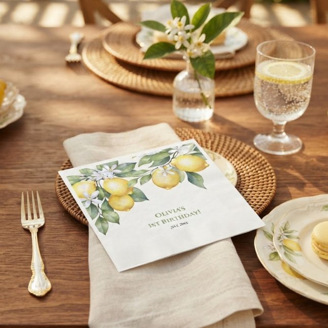 Födelsedagsservetter Citron citrus 1-årsdag. Pappersservett (Skapare uppladdad)