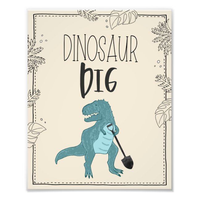 Födelsedagsskylt för dinosaurieutgrävning fototryck (Framsidan)