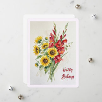 Födelsedagssolrosor akvarell blommande röda gladio julkort