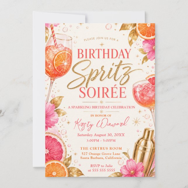 Födelsedagsspritz Soiré Citrus Cocktailfest Inbjudningar (Framsida)