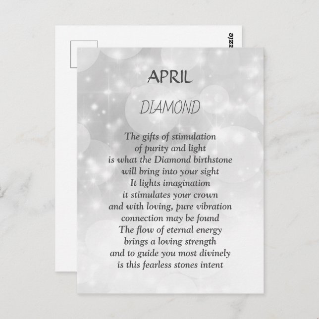 Födelsedagssten för april är diamant vykort (Fram/baksida)