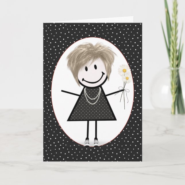 Födelsedagsstickfigur tjej för vän  kort (Framsida)