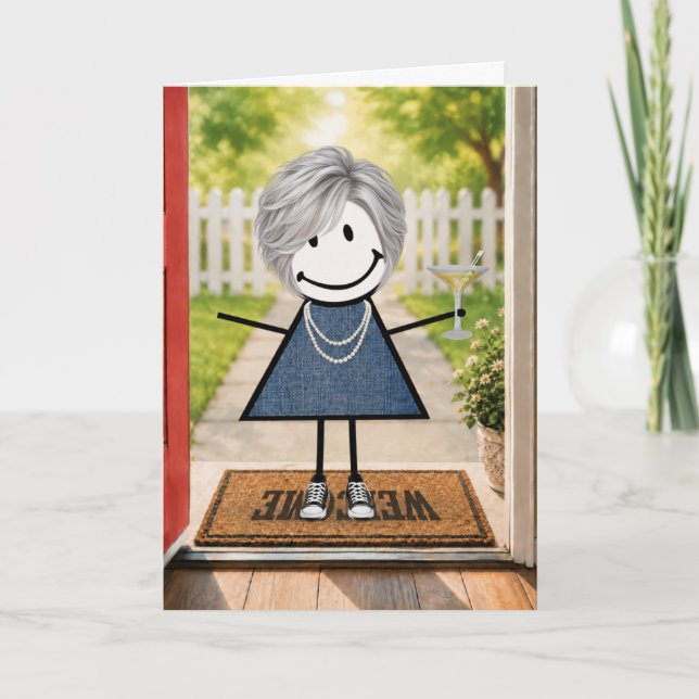 Födelsedagsstickfigur tjej med Martini Kort (Framsida)