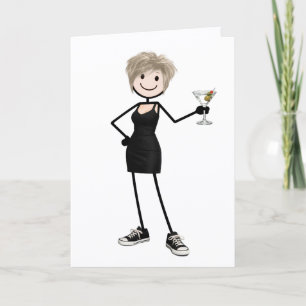 Födelsedagsstickfigur tjej med Martini Kort