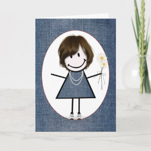 Födelsedagsstickfigur tjej med prästkragar kort