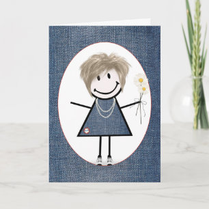 Födelsedagsstickfigur tjej med prästkragar kort