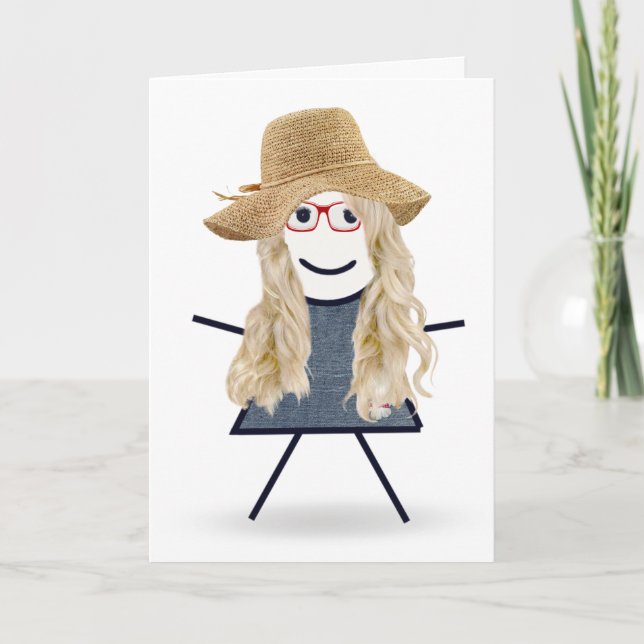 Födelsedagsstickflicka med hatt  kort (Framsida)