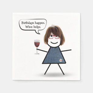 Födelsedagsstickflicka med rött vin pappersservett