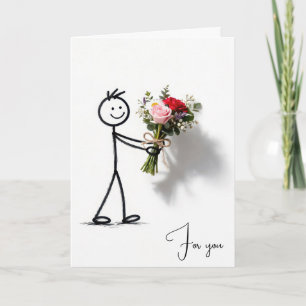 Födelsedagsstickman med rosbukett kort