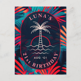 Födelsedagsstrandfest Palmlöv solnedgång Vykort