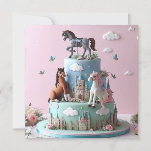 FÖDELSEDAGSTÅRTA FÖR BARN med SÖTT PONY-TEMA Kort