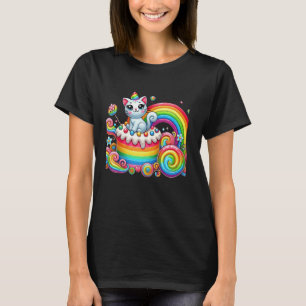 Födelsedagstårta för Kattälskare med Regnbågsfärga T Shirt