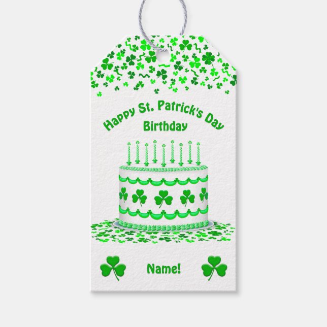 Födelsedagstårta för St. Patrick's Day med anpassa Presentetikett (Framsidan)