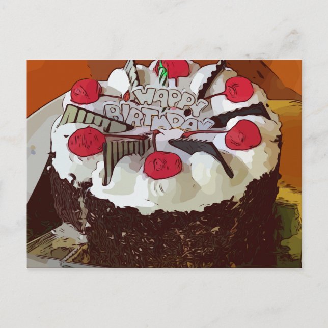 Födelsedagstårta Lycka till på födelsedagen med rö Vykort (Framsida)