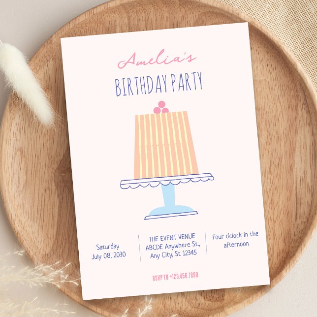 Födelsedagstårta pastellfärger inbjudningar (Skapare uppladdad)