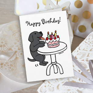 Födelsedagstårta Svart Labrador Cartoon Enkel Kort