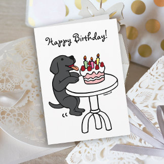Födelsedagstårta Svart Labrador Cartoon Enkel Kort