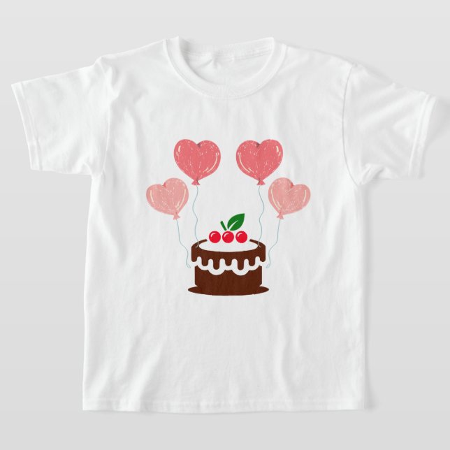 Födelsedagstårta Tryckt Barn T Shirt (Laydown)