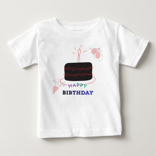 Födelsedagstårta Tryckt Bebis T Shirt (Framsida)