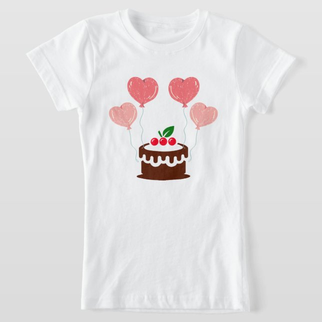 Födelsedagstårta tryckt flickans t shirt (Laydown)
