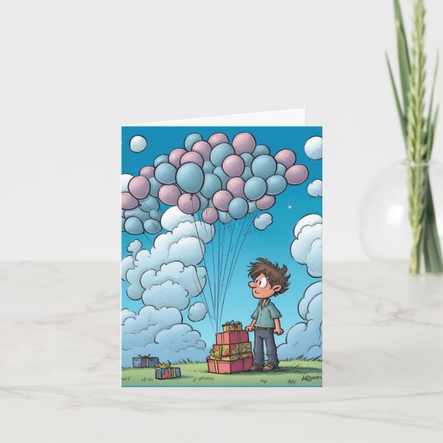 Födelsedagstema, ballong, firande kort (Framsida)