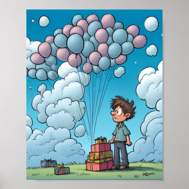 Födelsedagstema, ballong, födelsedagsfirande poster (Framsidan)
