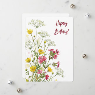 Födelsedagsvattenfärg blommande vilda blommor julkort