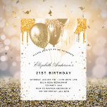 Födelsedagsvolkning, vit guld-ballonger<br><div class="desc">För elegant 21:a födelsedag (eller någon annan ålder). En vit chic bakgrund. Dekoreras med faux guld glitter droppar,  färgdroppstift och ballonger. Anpassa och lägg till uppgifter om namn,  ålder 21 och party. Namn är skrivet med ett handskript i stil. 1 lakan = 1 inbjudan tryckt kant till kant.</div>
