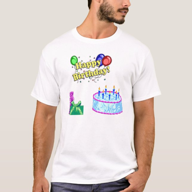 FÖDELSEDAGTÅRTA OCH BALLONGER T-SHIRT (Framsida)