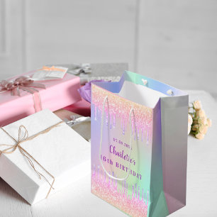 Födelsedans regnbåge glitter droppar rosa monogram