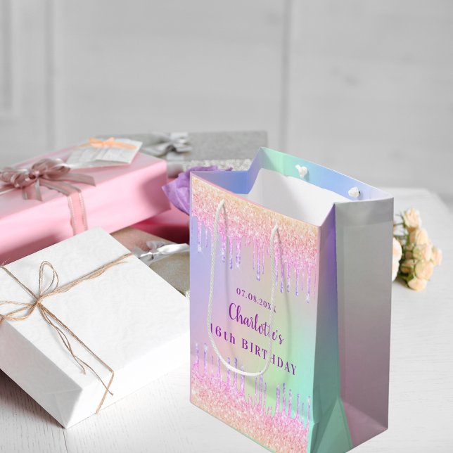 Födelsedans regnbåge glitter droppar rosa monogram (Skapare uppladdad)