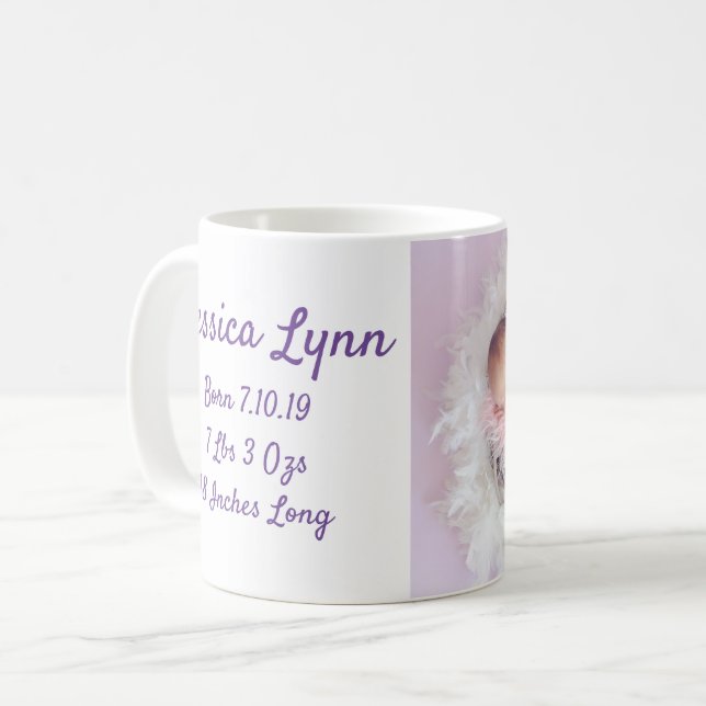 Födelsedatum i Baby med foto Kaffemugg (Framsida vänster)