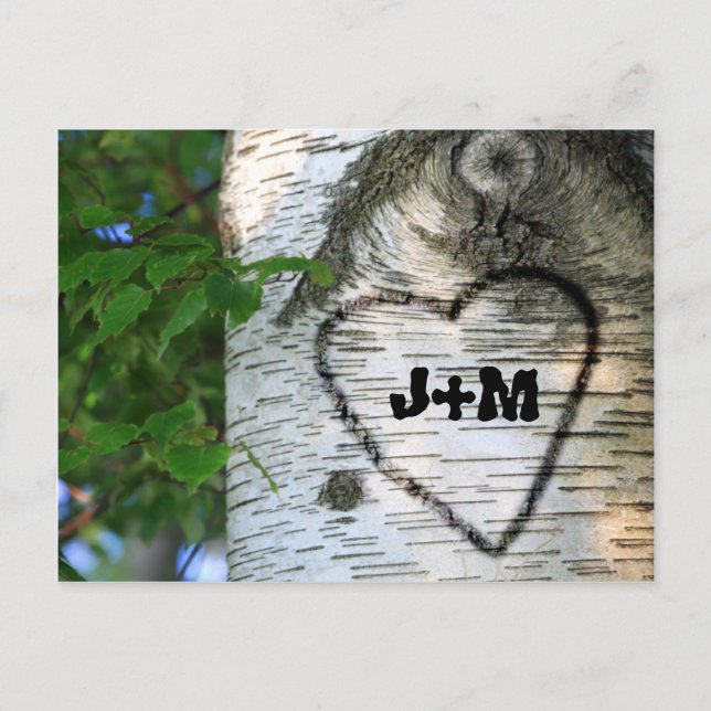 Födelsedatum Träd Spara Bride Groom Heart Monogram Meddelande Vykort (Framsida)