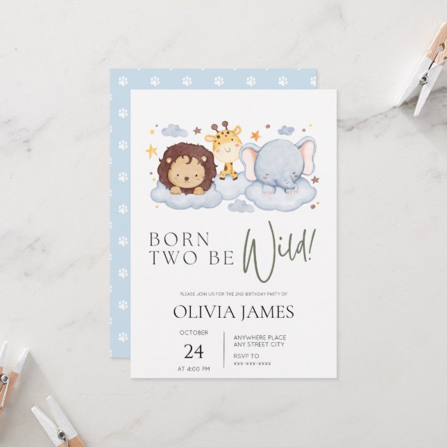 Födelsedatum två, vild 2, födelsedag inbjudningar (Fram/Back In Situ)