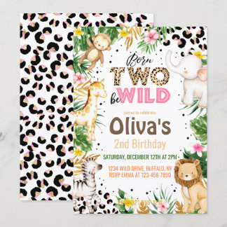 Födelsedatum två, Vild två, födelsedagsjungeldjur Inbjudningar