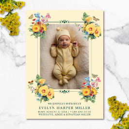 Födelsedatum: Vintage Flowers Yellow Card Meddelande