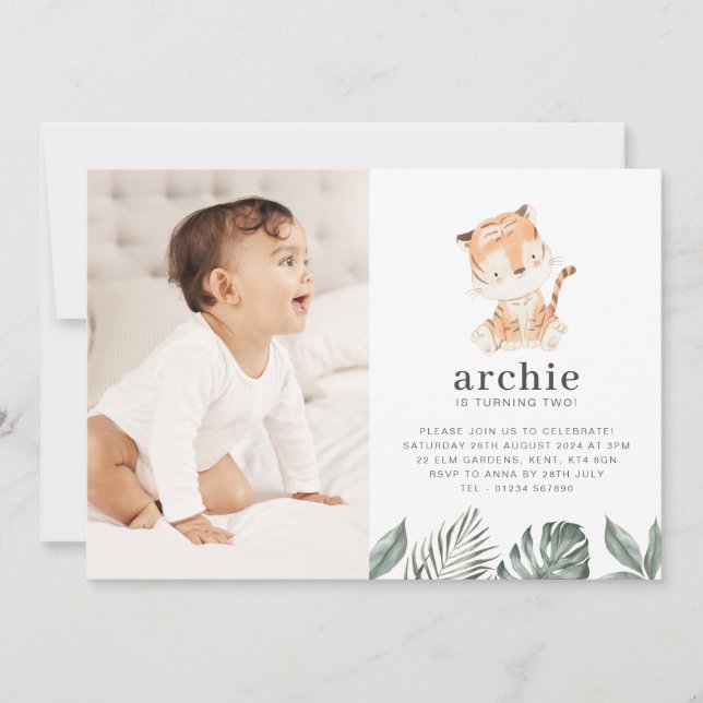 Födelsedinladning med tigerfoto inbjudningar (Framsida)