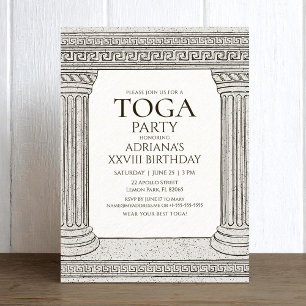 Födelsedinladning till toga-fest med romerskt tema inbjudningar