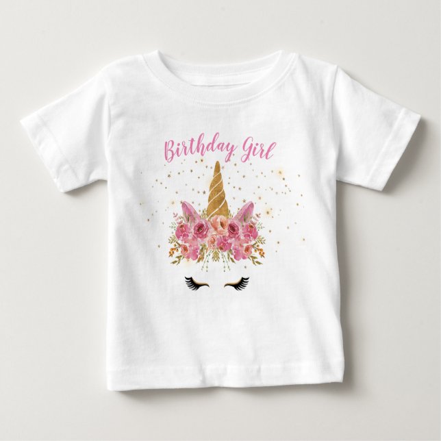 födelsedjafaj, magic Unicorn blommigt monogram T Shirt (Framsida)