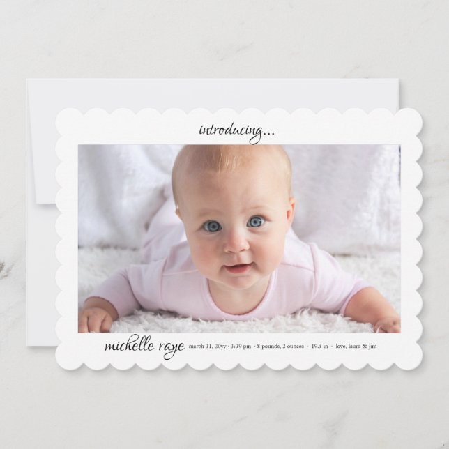 Födelseintroduktion Vitfoto Birth Announcement Meddelande (Framsida)