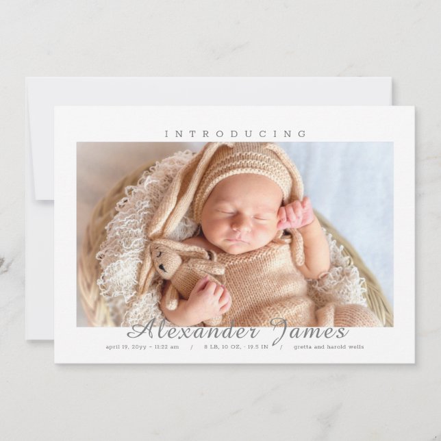 Födelseintroduktion Vitfoto Birth Announcement Meddelande (Framsida)