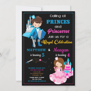 Födelseinvitation för prins och prinsessa, dubbel inbjudningar