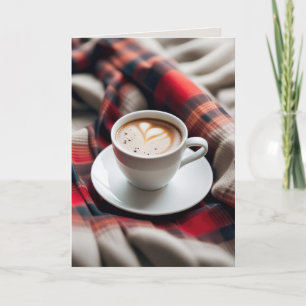 Födelsekaffe med hjärta på en vrister kort