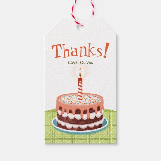 Födelsekakor vid rosa med ett ljus presentetikett (Framsidan)