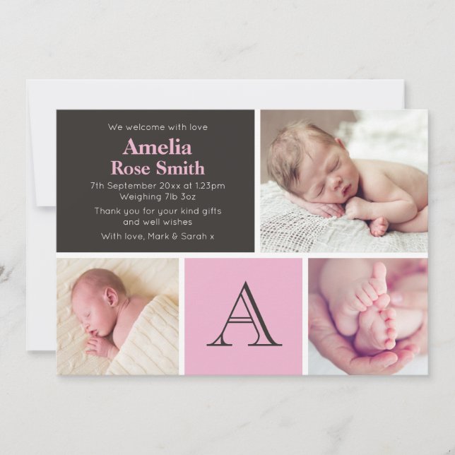 Födelsekort för babyflicka/ tackkort meddelande (Framsida)