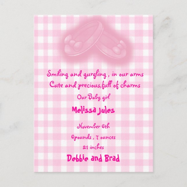 födelsekort för bebis meddelande vykort (Framsida)